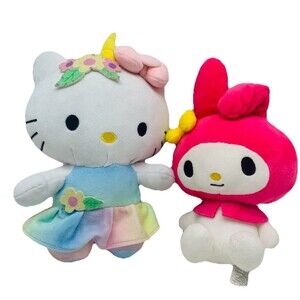 Hello Kitty Plush Rainbow Unicorn 10" & My Melody 8" by Sanrio Soft Stuffed Toys